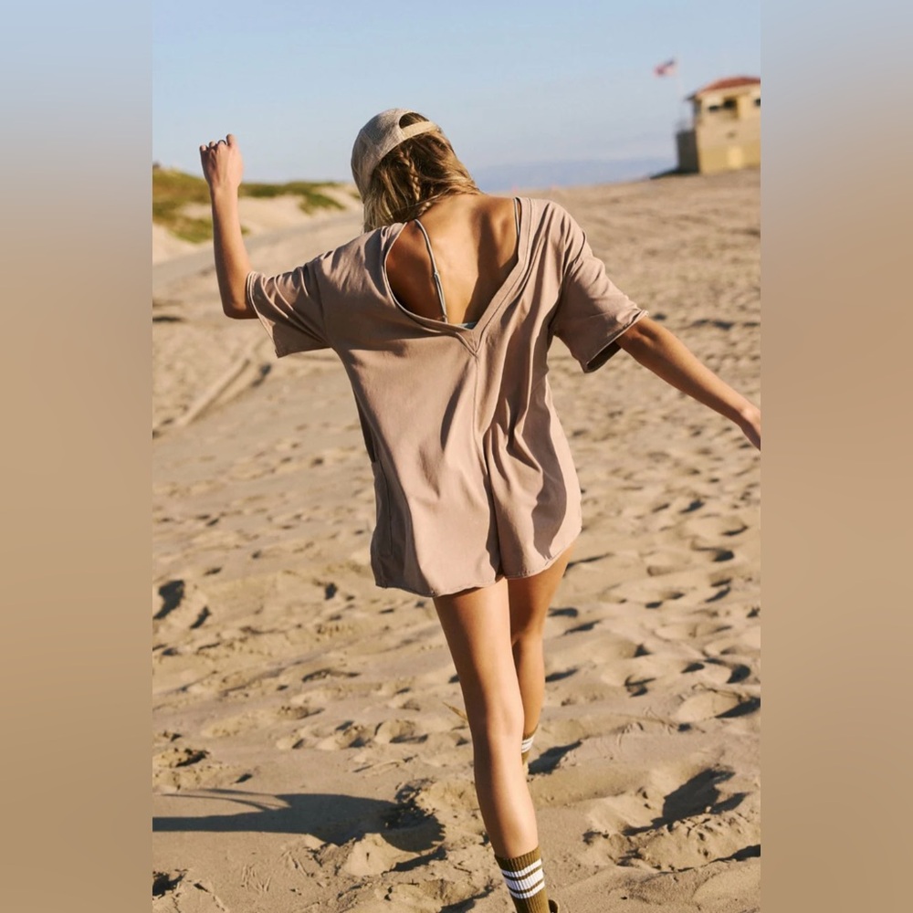 Free People hot shot tee romper in mocha